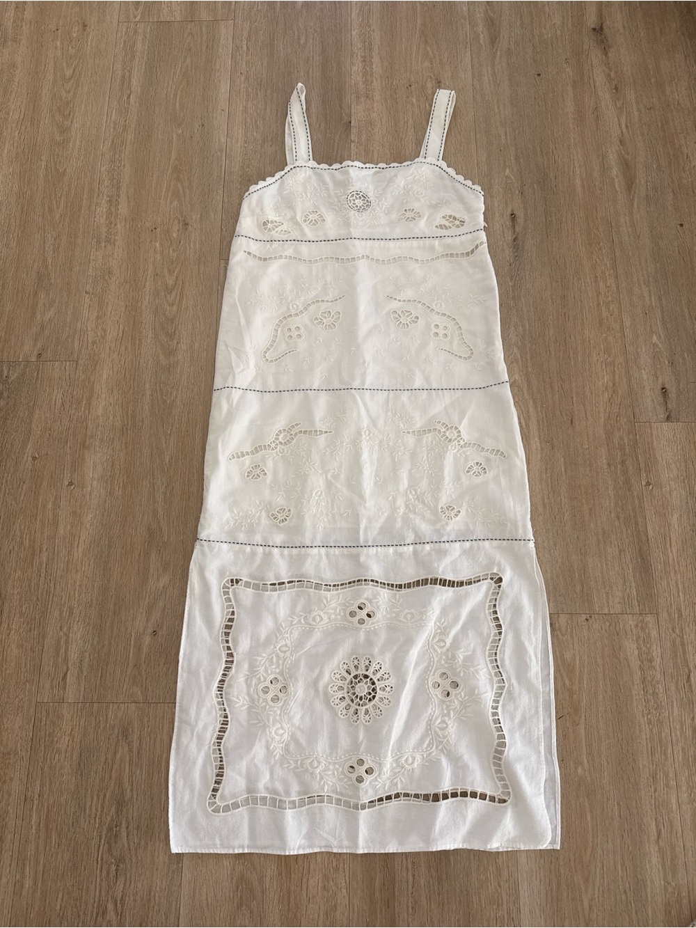 Zara White Cotton Eyelet Maxi Dress Small